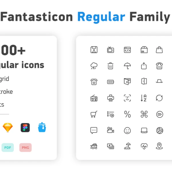 Fantasticon Regular Family 1500+ icon简洁单色通用图标套装