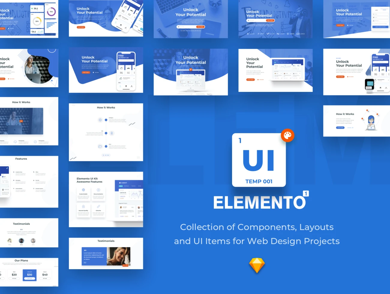 Elemento UI Kit  11大类3000个ui设计元素套件-UI/UX-到位啦UI