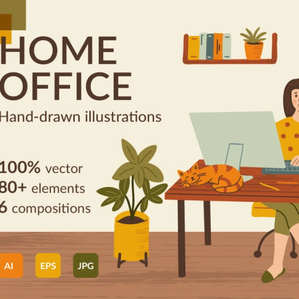 Home Office Illustration Kit 家庭办公室插画套件