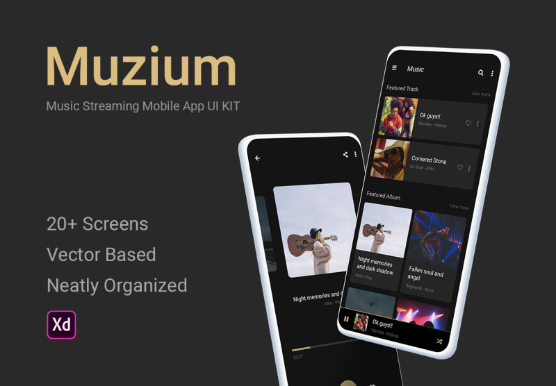 Muzium - Music Streaming mobile app UI KIT 音乐流媒体移动应用程序用户界面套件-UI/UX、ui套件、应用、播放器-到位啦UI
