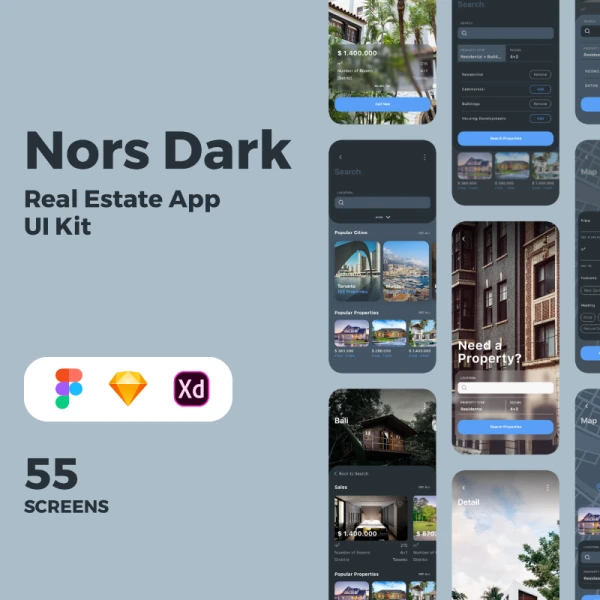 Nors Dark - Real Estate App UI Kit 房地产应用程序UI套件