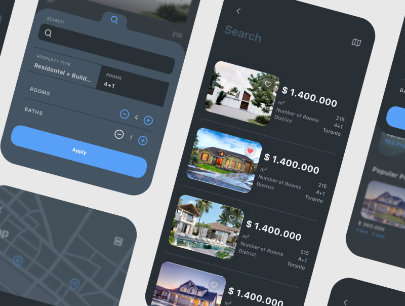 Nors Dark - Real Estate App UI Kit 房地产应用程序UI套件-UI/UX-到位啦UI