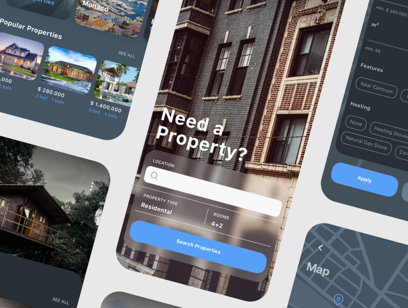Nors Dark - Real Estate App UI Kit 房地产应用程序UI套件-UI/UX-到位啦UI