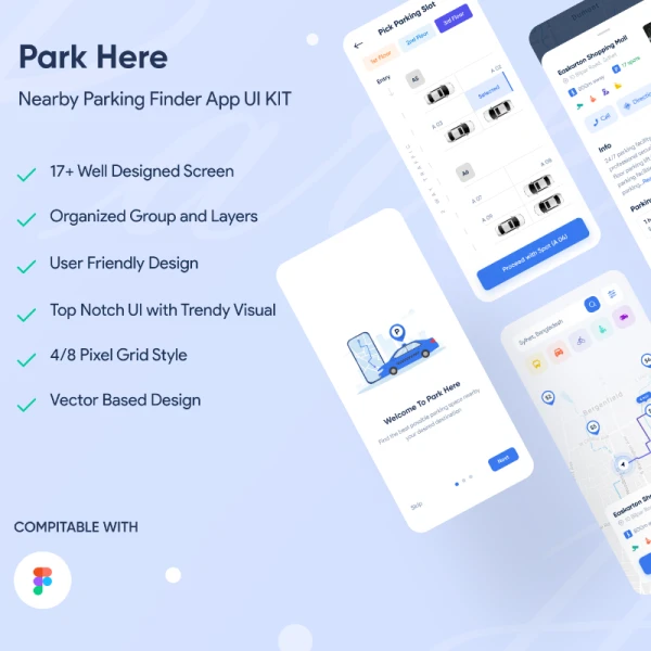 ParkHere Nearby Parking Finder App UI KIT 查找停车场应用程序UI套件