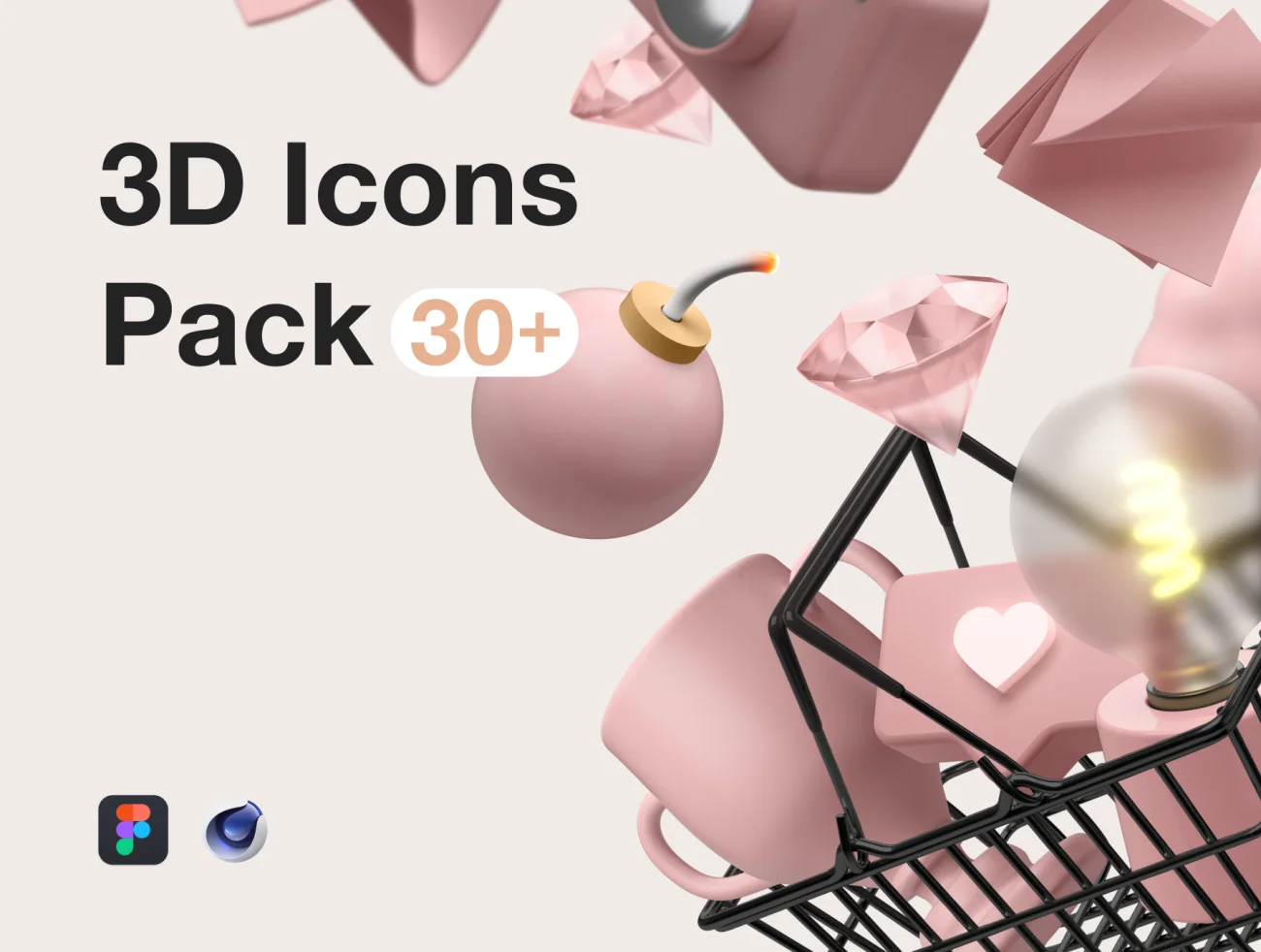 3D Icons Pack 30款3D图标合集明暗双模式-3D/图标-到位啦UI
