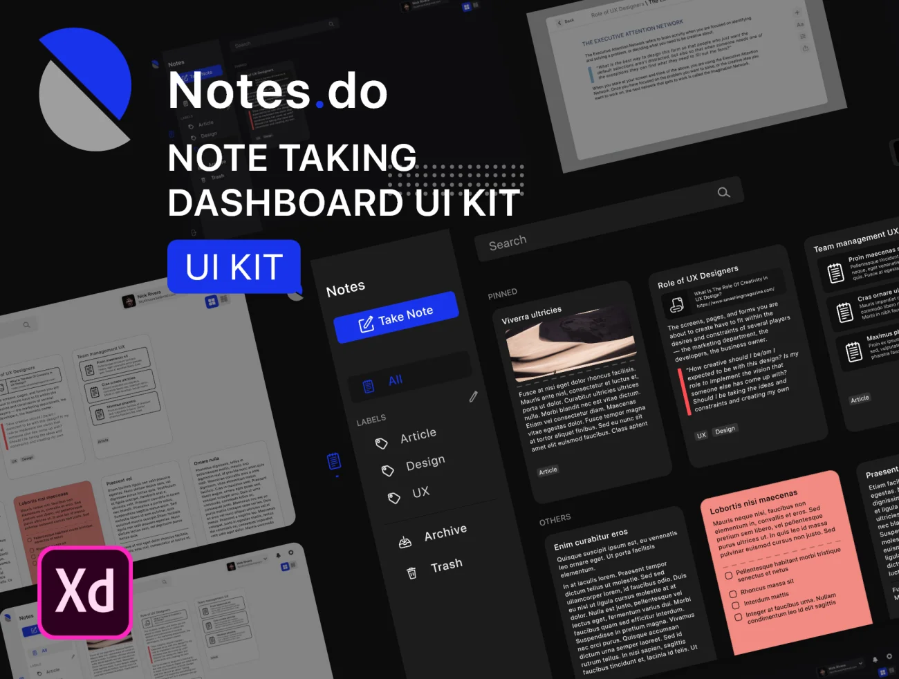 Notes do Notes Taking Dashboard UI Kit 笔记用户界面设计工具包-UI/UX、ui套件、列表、卡片式、图表、数据可视化-仪表板、表单-到位啦UI