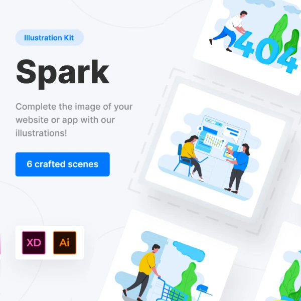 Spark Creative Illustration Kit 创意插画5个预置场景以及状态页套件
