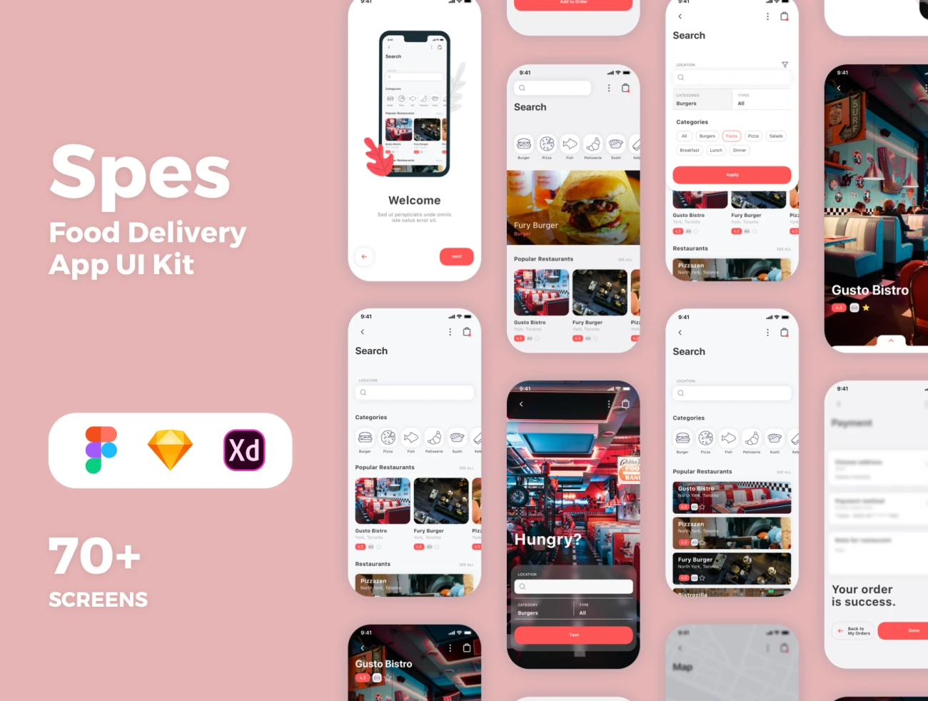 Spes Food Delivery App UI Kit  70屏外卖配送应用程序UI套件-UI/UX-到位啦UI
