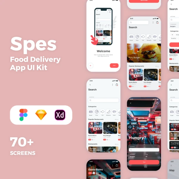Spes Food Delivery App UI Kit  70屏外卖配送应用程序UI套件