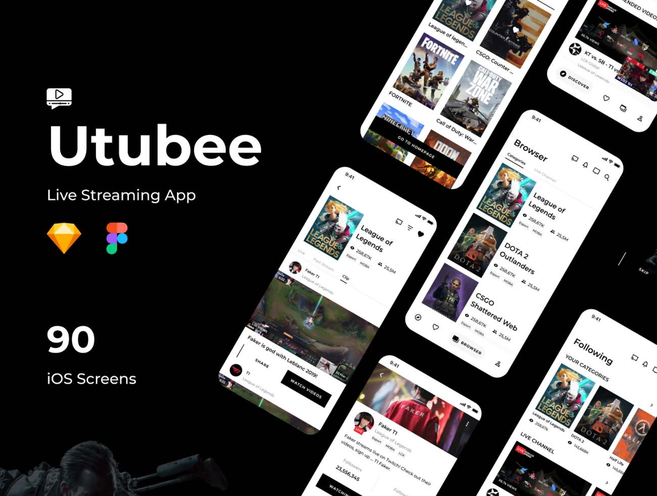 Utubee - Live Streaming App Utubee-游戏直播应用程序界面设计-UI/UX-到位啦UI