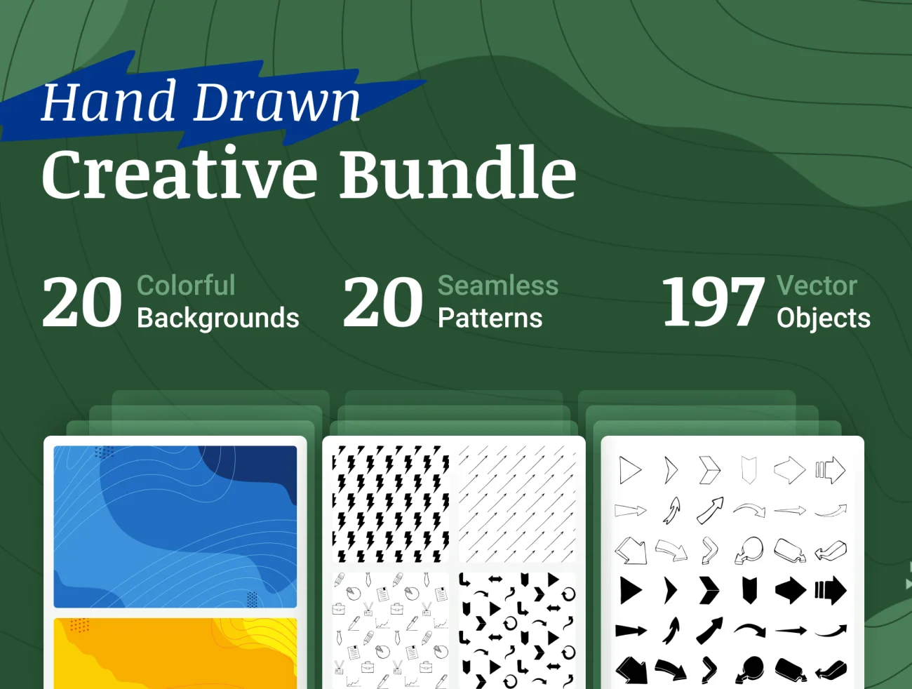 Hand Drawn Creative Bundle 手绘图案创意包-3D/图标、UI/UX、插画-到位啦UI