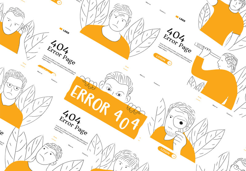 Error 404 Illustrations 错误404状态页插图-UI/UX、人物插画、场景插画、插画、插画风格、概念创意、状态页、线条手绘、职场办公、趣味漫画-到位啦UI