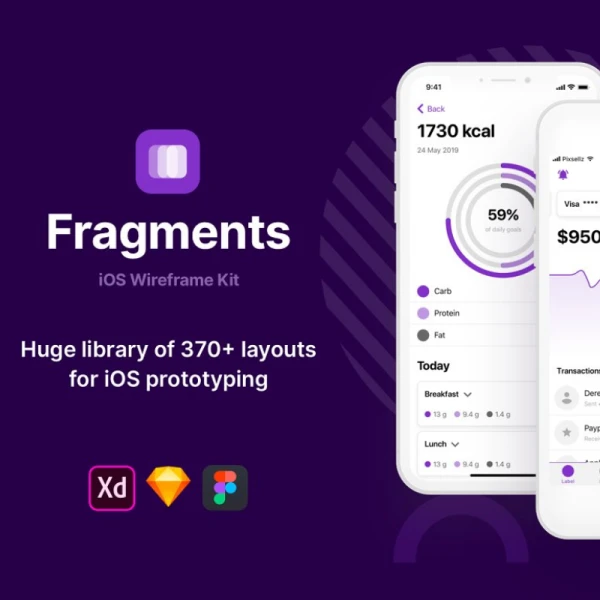 Fragments iOS wireframe kit 370+ iOS线框原型套件