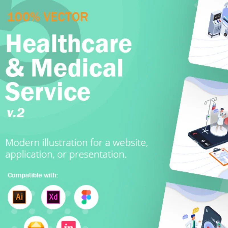 Healthcare _ Medical Service v2 医疗保健服务插画缩略图到位啦UI