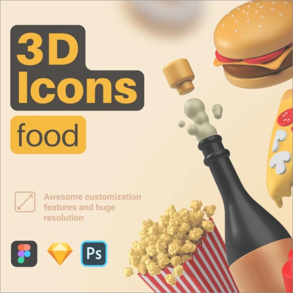 3D Icons Pack - Food (Sketch) 3D图标包-食物