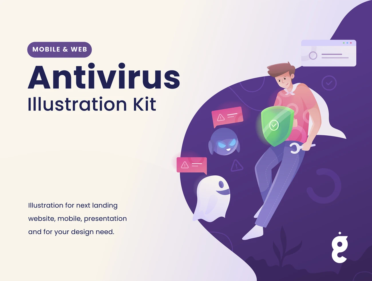 Antivirus Illustration Kit 防病毒插图包-场景插画、插画、插画功能、插画风格、概念创意、模块化套件、科技智能、营销创业-到位啦UI