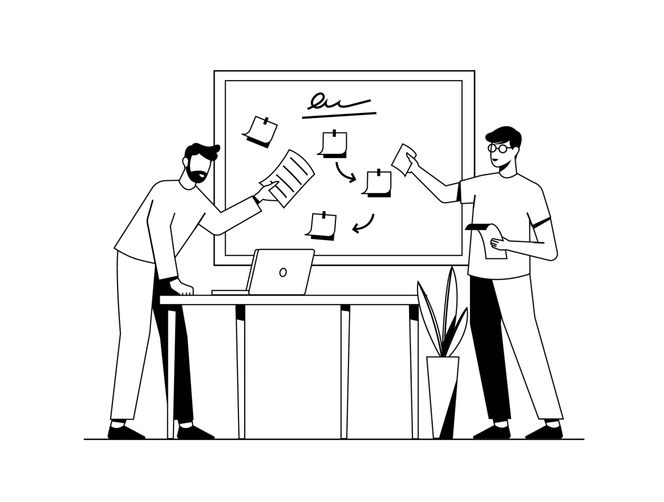 Business Discussion Illustration Kit 商业讨论手绘插图包-人物插画、商业金融、场景插画、学习生活、插画、插画功能、插画风格、数据演示、概念创意、线条手绘、职场办公、营销创业-到位啦UI