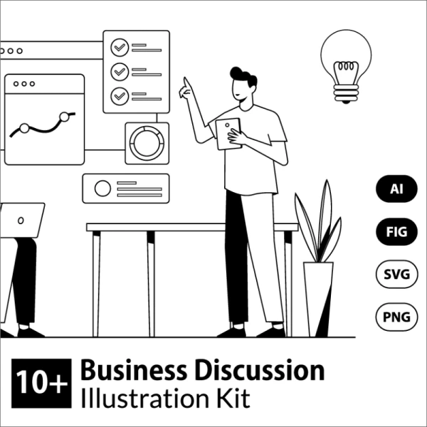 Business Discussion Illustration Kit 商业讨论手绘插图包