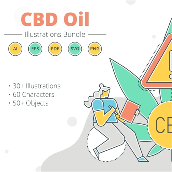 CBD Oil Illustrations 石油加工开采提炼加油多彩线性商业办公矢量插图