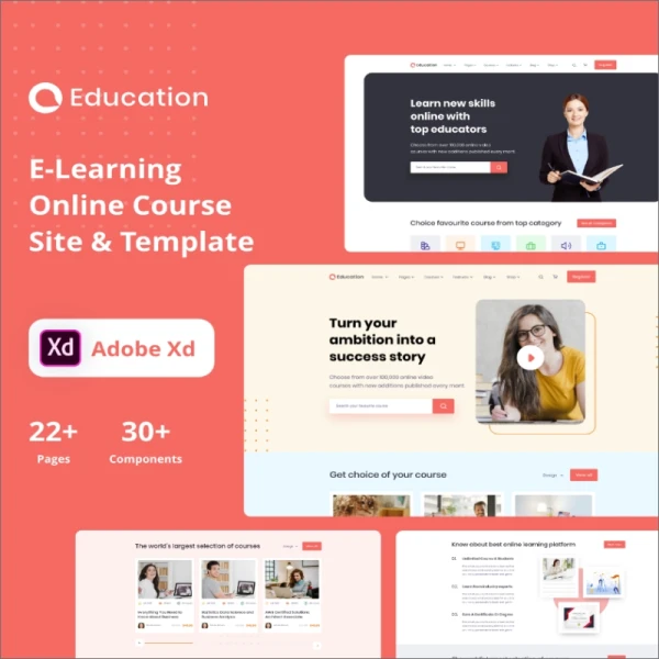 Education E-Learning Website - Online Course Website Template 教育电子学习网站-在线课程网站模板