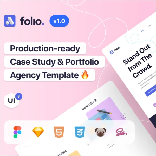 Folio Agency Portfolio Kit 3d插画案例分析公司主页模板