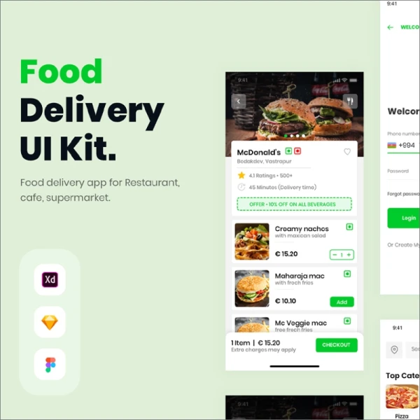 Food delivery App UI Kit 食品配送应用程序UI套件