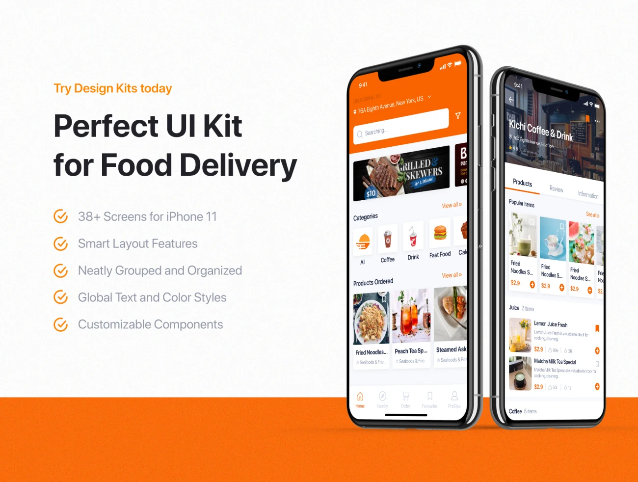 GonEats - Food Delivery UI Kit 点餐外卖食品配送UI套件-3D/图标、UI/UX、ui套件、主页、介绍、付款、列表、卡片式、应用、引导页、注册、登录页、着陆页、网站、网购、详情、预订-到位啦UI