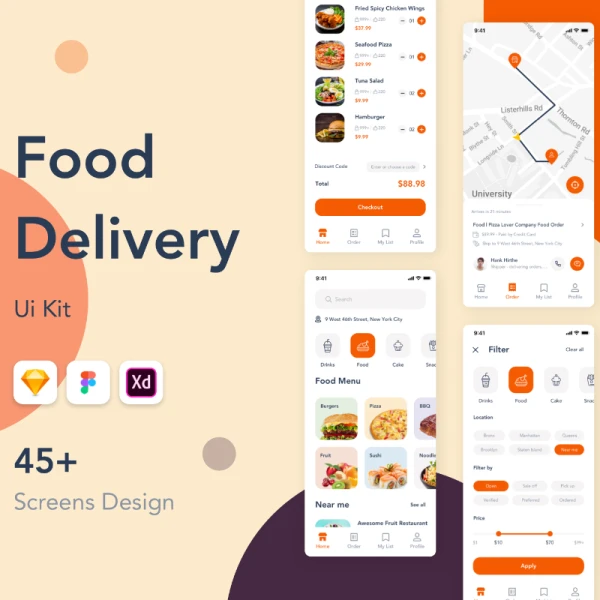 Food Delivery App Template Ui Kit 食品配送应用程序模板Ui套件