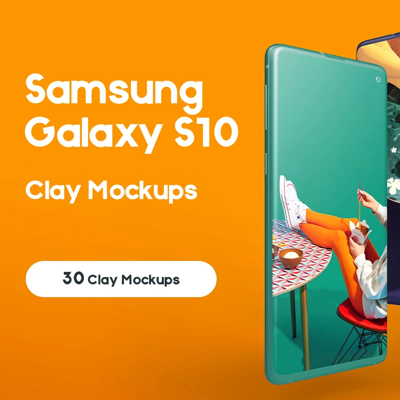 30 Samsung Galaxy S10 Clay Mockup 1 30三星Galaxy S10纸样样机模型1缩略图到位啦UI