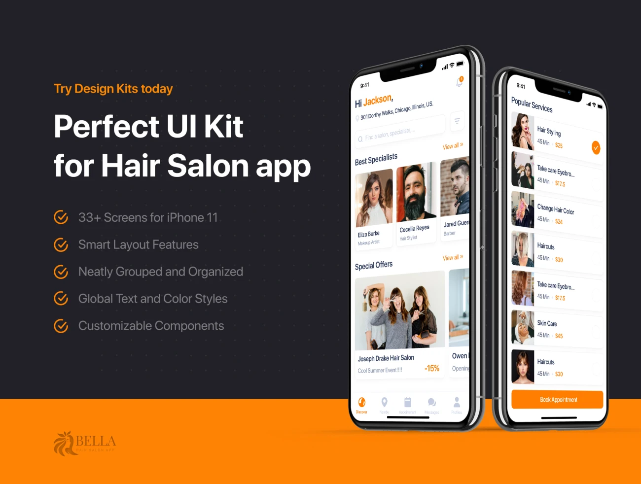 Bella - Hair Salon UI Kit 美发沙龙用户界面套件-UI/UX-到位啦UI