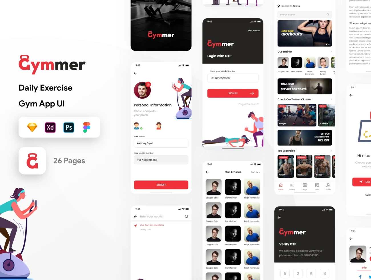 Gymmer UI Kit 健身矢量插画UI套件-UI/UX、人物插画、场景插画、插画、运动健身-到位啦UI