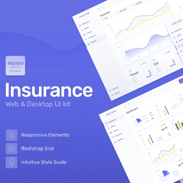 Indigo Insurance Admin Dashboard Web UI Kit Indigo保险管理仪表板Web UI套件