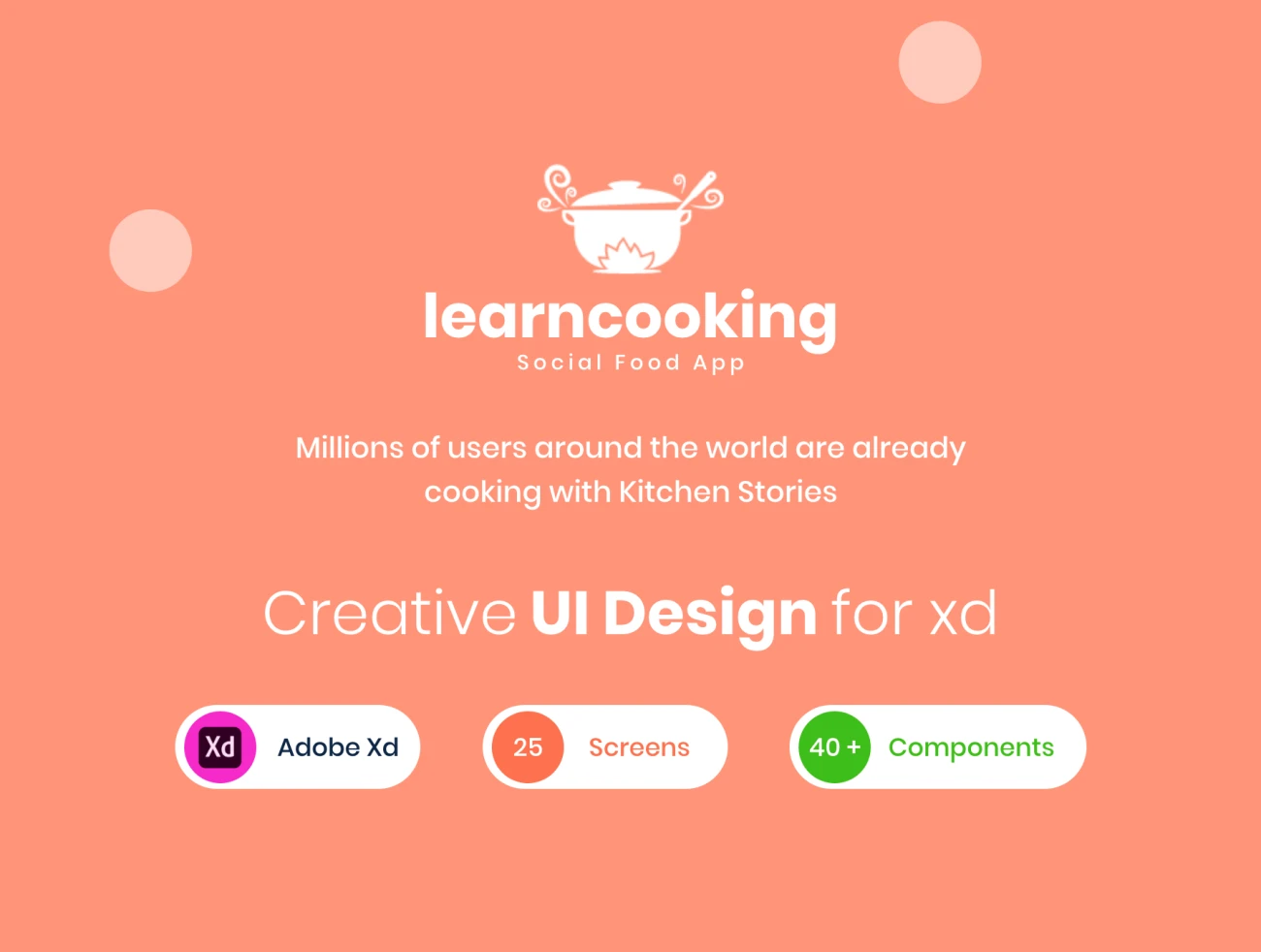 Learn Cooking - Social application for food lovers UI kit 学习烹饪-食物爱好者社交应用程序UI套件-UI/UX、ui套件、应用、社交-到位啦UI