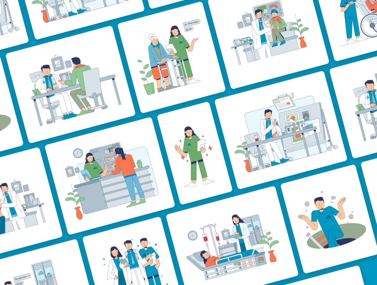 Medical Illustration Sets 医疗医学矢量插图集-UI/UX、人物插画、场景插画、学习生活、插画、教育医疗-到位啦UI