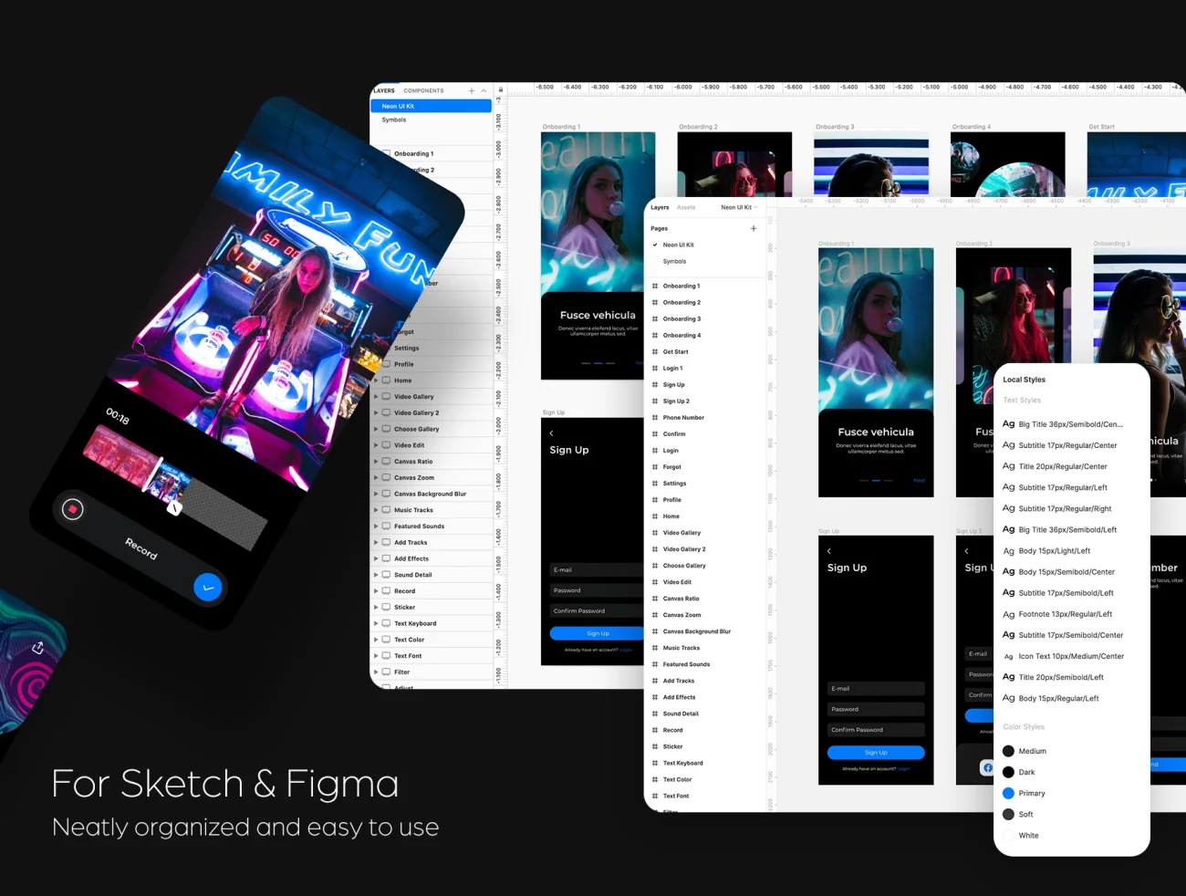Neon Video Edit App UI Kit 视频编辑应用程序UI套件-UI/UX-到位啦UI