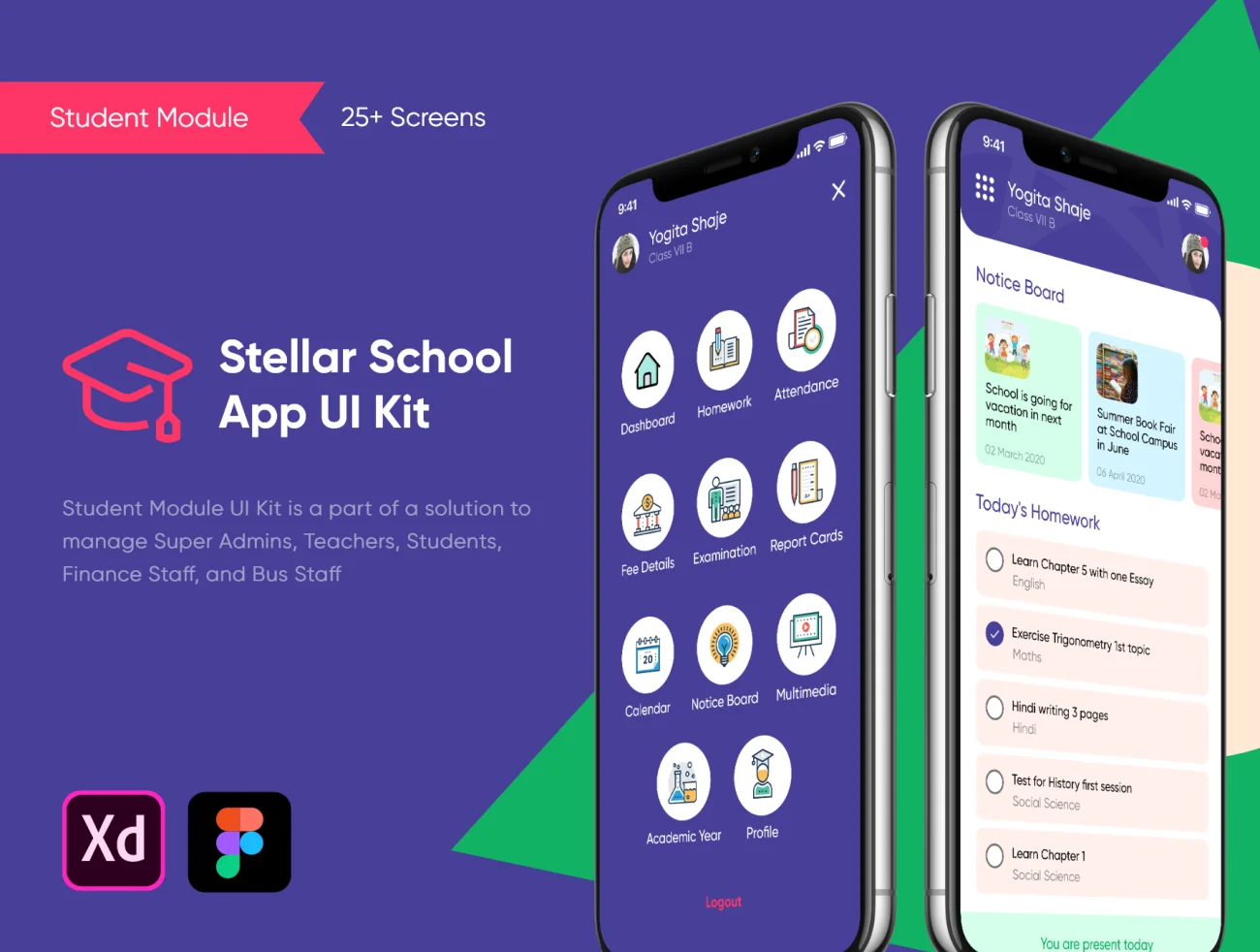 Stellar School App - Student UI Kit 学校学习应用程序学生作业课程回放用户界面工具包-UI/UX-到位啦UI