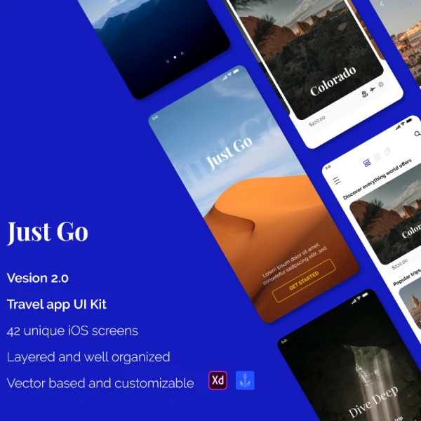Just Go 2.0 travel app - UI Kit 旅行应用程序-UI套件