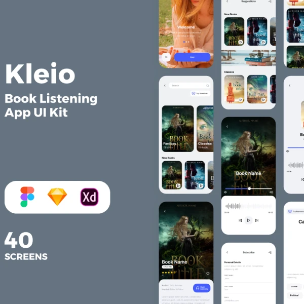 Kleio Book Listening App UI Kit 阅读听书应用程序UI套件