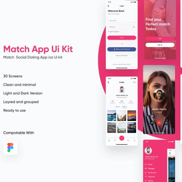 Match Dating App IOS UI Kit 匹配约会应用IOS UI套件
