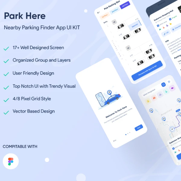 ParkHere Nearby Parking Finder App UI KIT 停车泊车应用程序UI套件