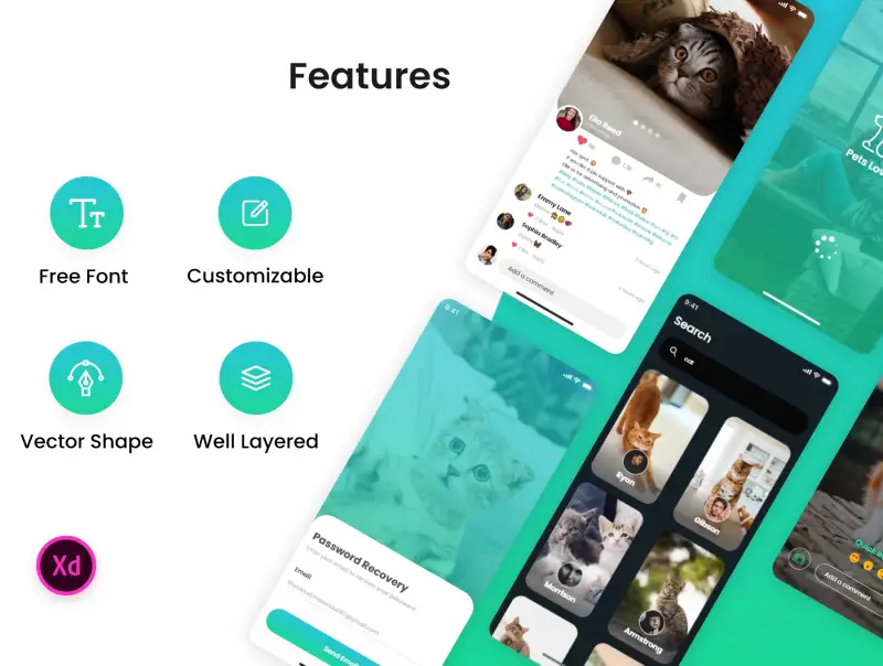 PetsLovers - Social Media app UI Kit 宠物社区社交媒体应用程序UI套件-UI/UX、ui套件、应用、社交-到位啦UI
