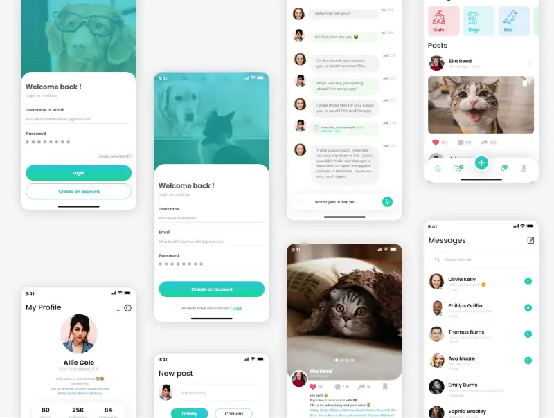 PetsLovers - Social Media app UI Kit 宠物社区社交媒体应用程序UI套件-UI/UX、ui套件、应用、社交-到位啦UI