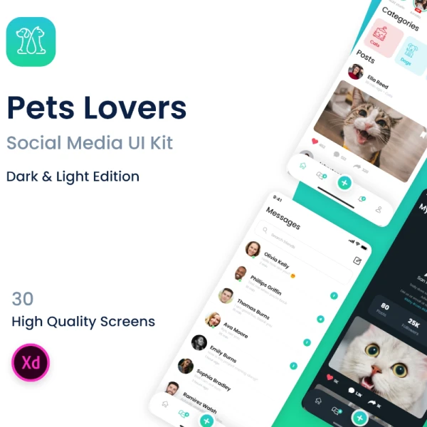 PetsLovers - Social Media app UI Kit 宠物社区社交媒体应用程序UI套件