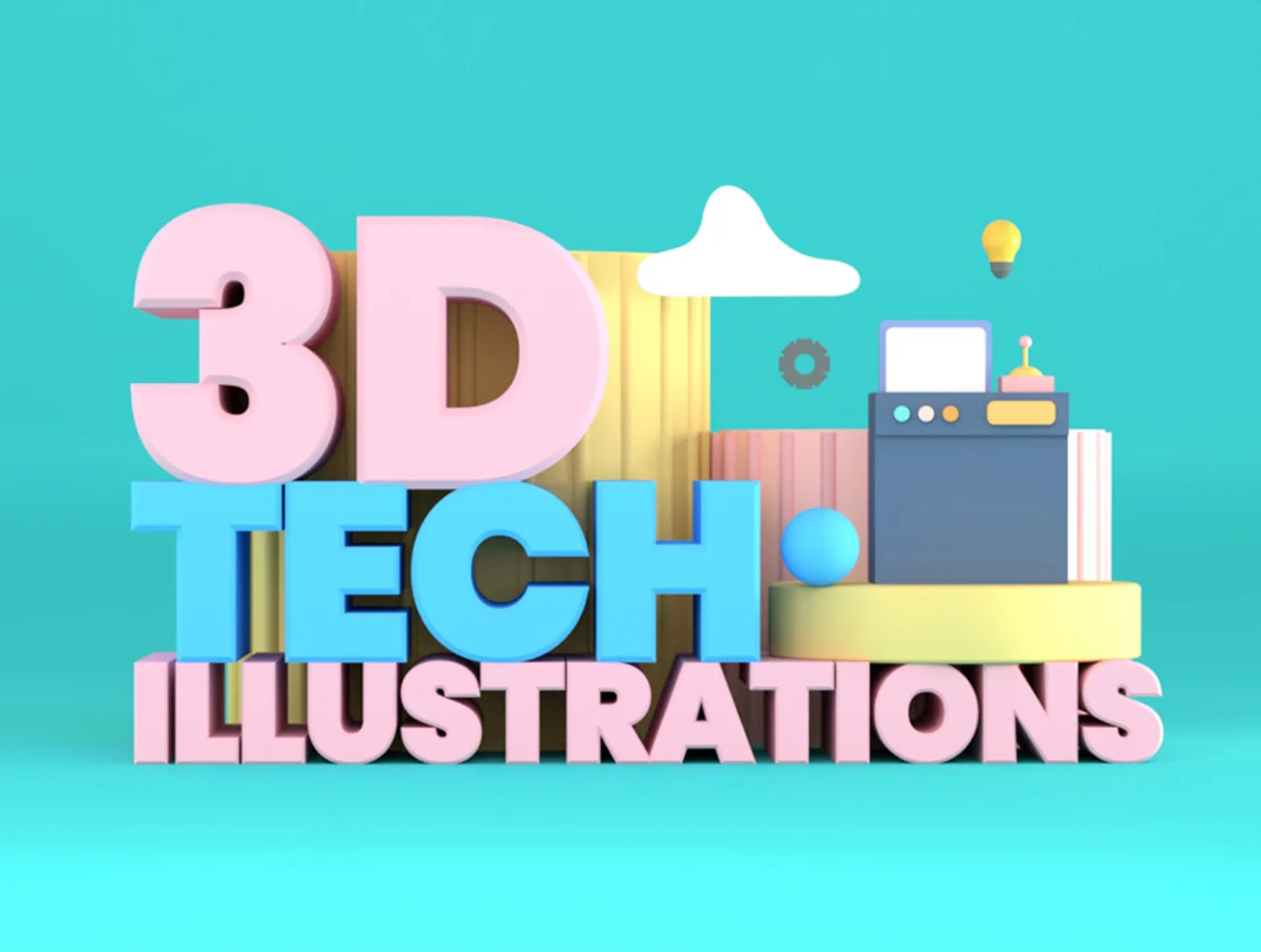 3D Tech Illustrations 双色3D商业插图插图1