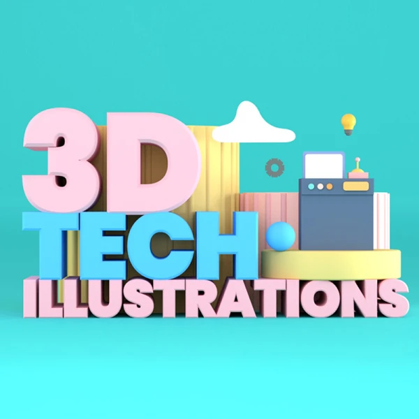 3D Tech Illustrations 双色3D商业插图