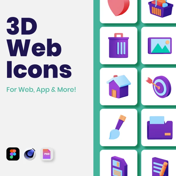 60 3D Web Icons 60个3D多角度图标颜色可自定义
