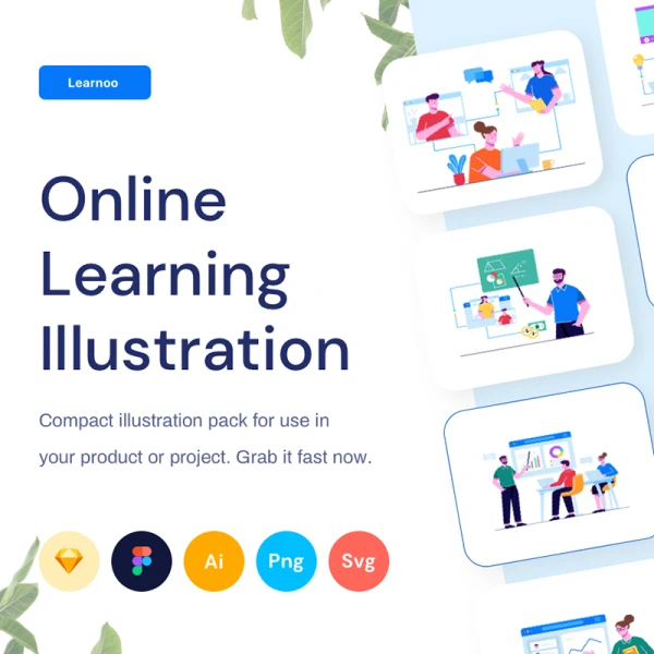 Online Learning Illustration Template 在线学习矢量插图模板