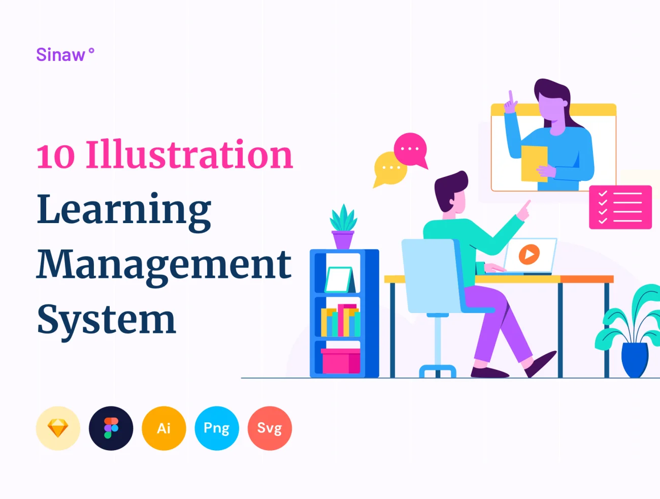 Sinaw Learning Management System Illustration Pack 学习管理系统教学平台矢量插图包插图1