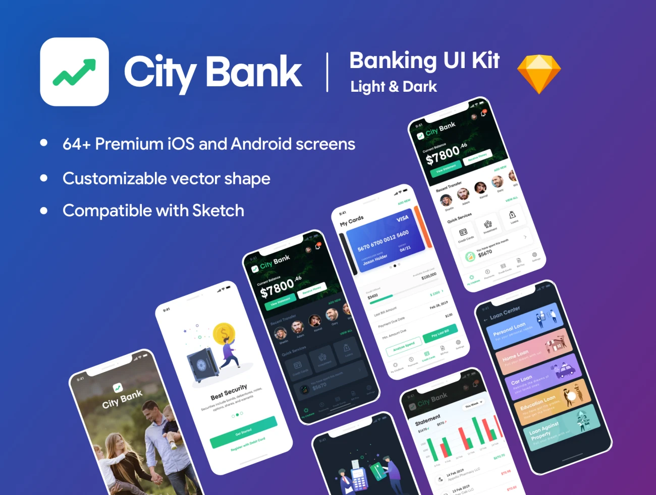 City Bank Light and Dark App UI Kit 城市银行明暗app应用UI套件插图3