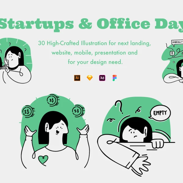 Startups Office Day 创业公司趣味漫画风办公插画